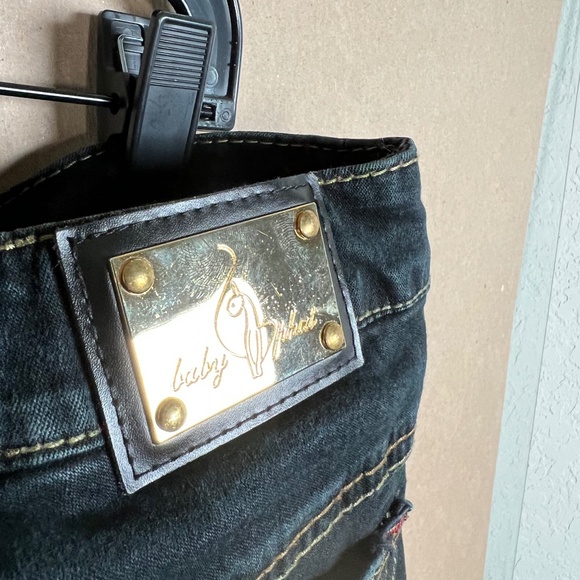 Low Rise Vintage Baby Phat ESTILO Stretch Flare Capri Crystal Cat Pockets Size 9 - Picture 10 of 14